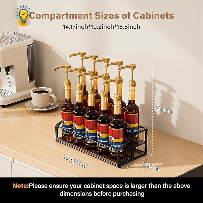 Coffee Syrup Organizer Rack, Liquor Bottle Display Shelf, 2 Tier 10 Syrup Bottles Holder Stand for Coffee Bar Kitchen Small Wine Rack for Family Storage for Syrup Wine Dressing