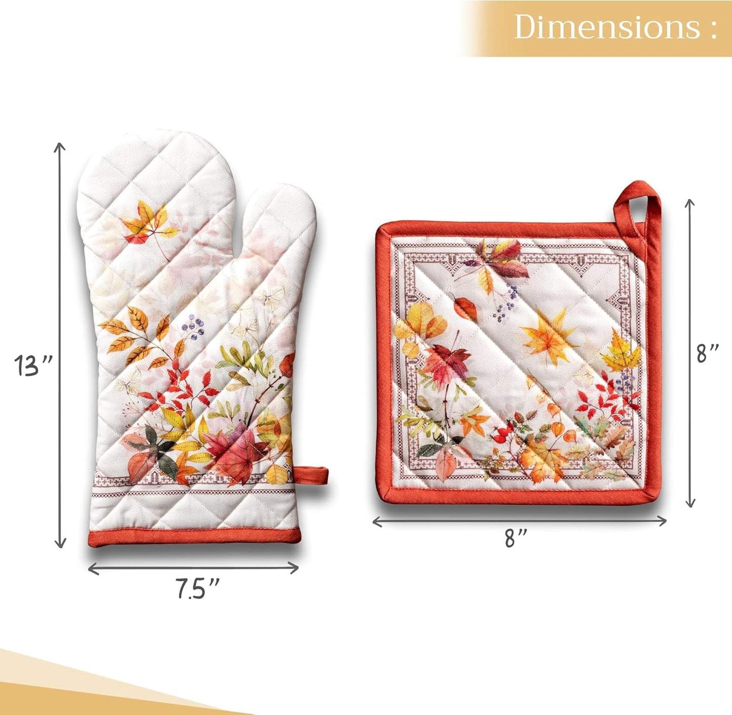 Maison d' Hermine 100% Cotton Oven Mitt & Pot Holder Set (7.5"x13" & 8"x8") Heat Resistant BBQ Cooking Gloves with Loop for Thanksgiving Christmas Decorations Handling Hot Pans (Amarante)