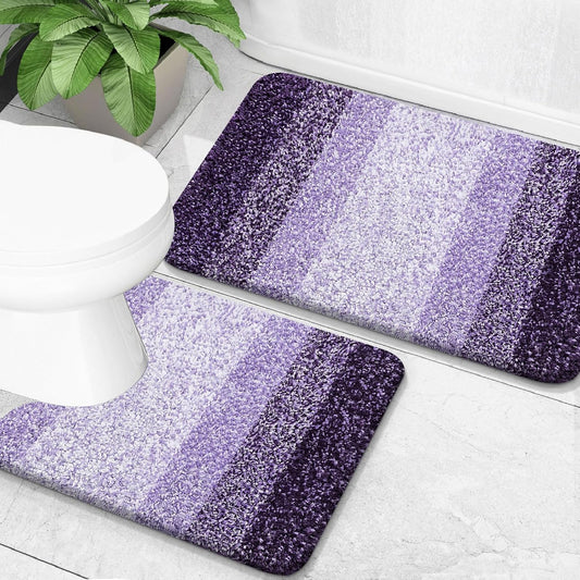 OLANLY Bathroom Rug Set 2 Piece, Soft Absorbent Microfiber Bath Mats and U-Shaped Contour Toilet Rug, Non-Slip, Machine Wash Dry, Plush Shaggy Bath Mats for Bathroom (24"x16"+24"x20", Violet)