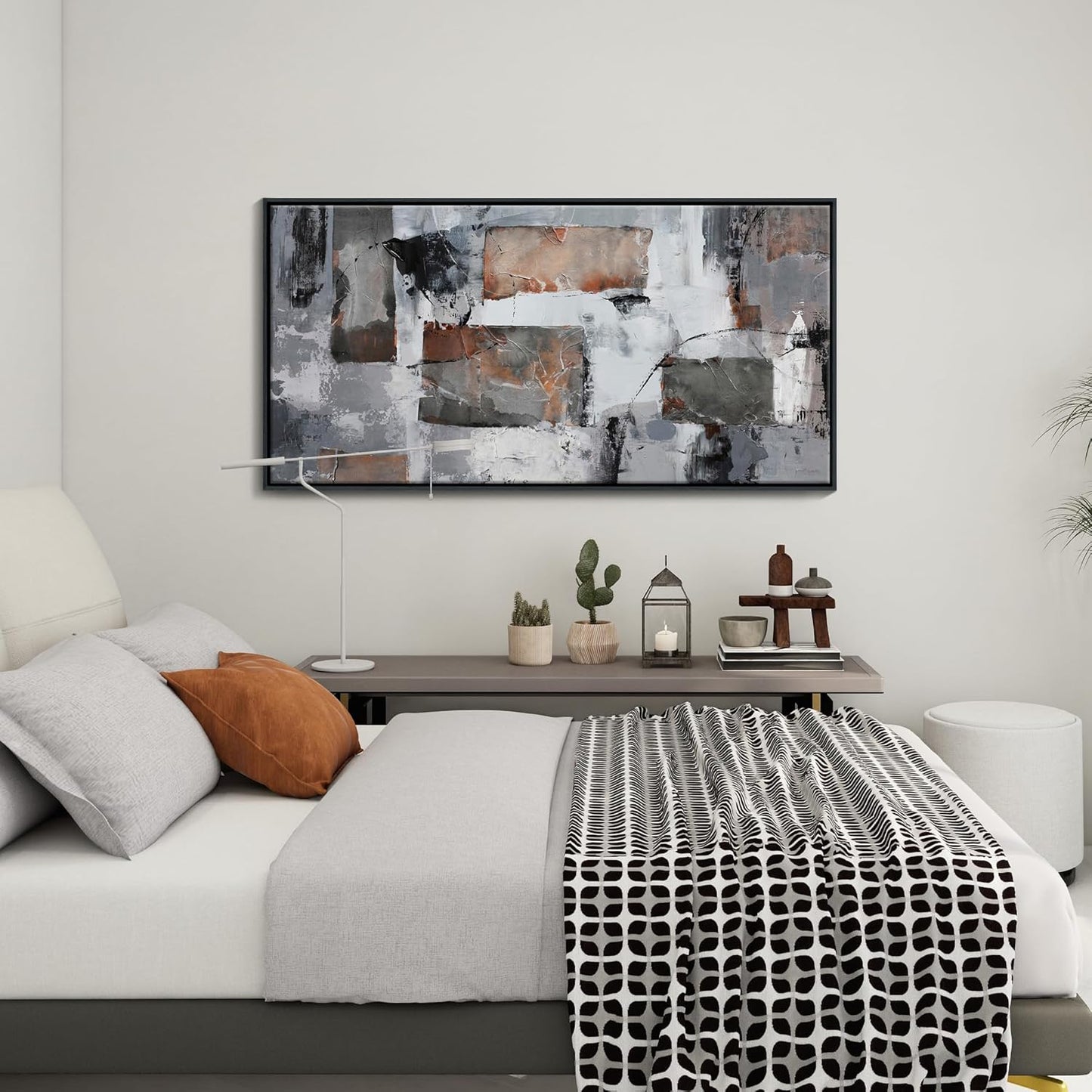 Framed Abstract Canvas Wall Art, Large Modern Artwork - Ideal for Living Room, Bedroom, Office Decor - Gray and Black Aesthetic Room Wall Decorations 24×48IN