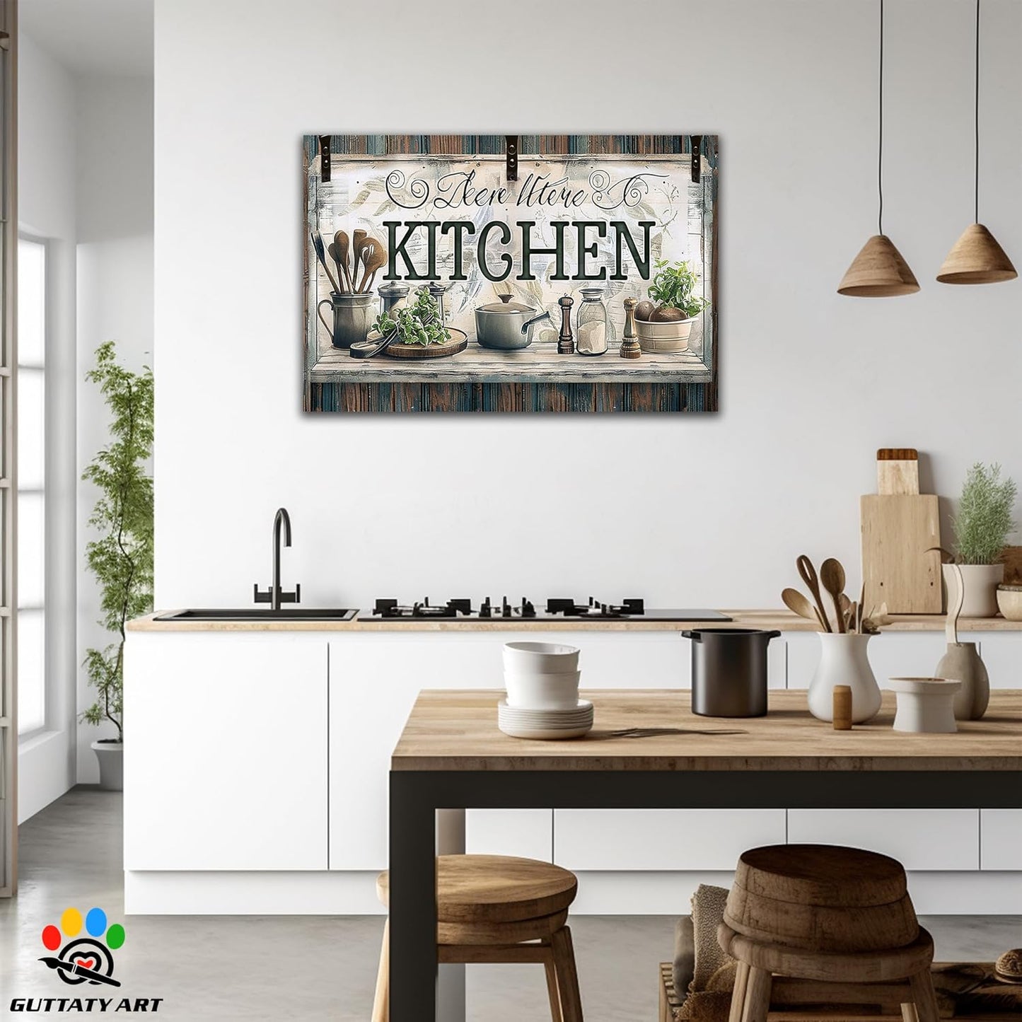 GUTTATY Farmhouse Wall Art Rustic Kitchen Decor, Ready to Hang Graffiti Kitchen Canvas Print Spoon And Vegetable,Vintage Posters Prints for Dinning Room Home Kitchen Restaurant Painting 32×48 Inch