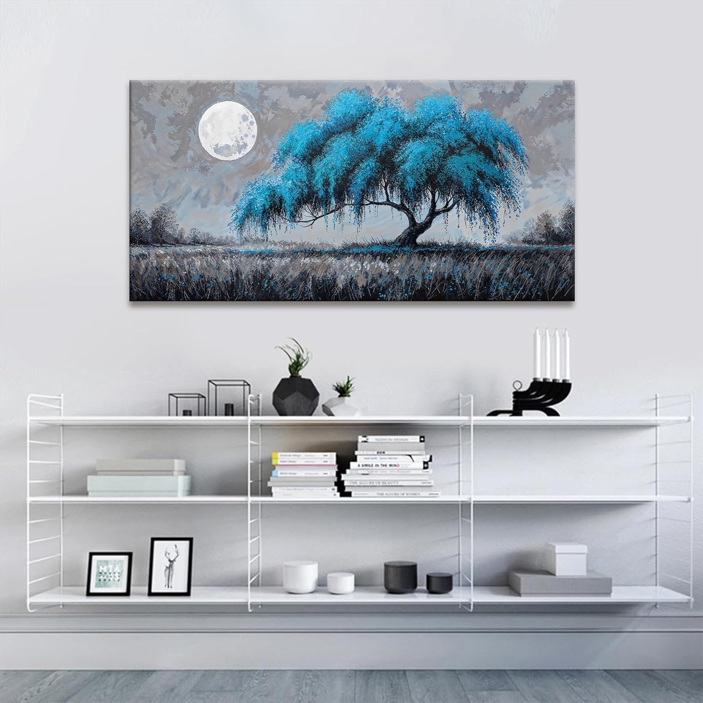 Canvas Wall Art Prints Decor Blue Tree Of Life Wall Art Decor Modern Artwork Ready To Hang Modern Wall Art For Living Room Bedroom Kitchen Office Canvas Prints 24x48 Inch