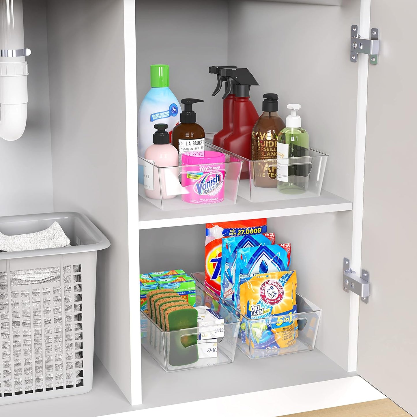 Simple Houseware 4 Pcs Pantry Clear Bin Storage Organizer, 14" x 7" x 3.75"