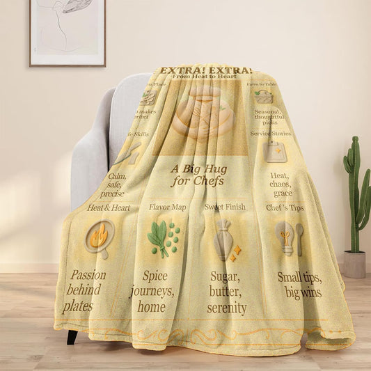 Chef Blanket 60x50 Flannel Throw Blanket, Vintage Editorial-Style Kitchen Decor, Cozy Cooking Gift for Men & Women, Baker Pastry Sous Chef Appreciation, Culinary School Graduation