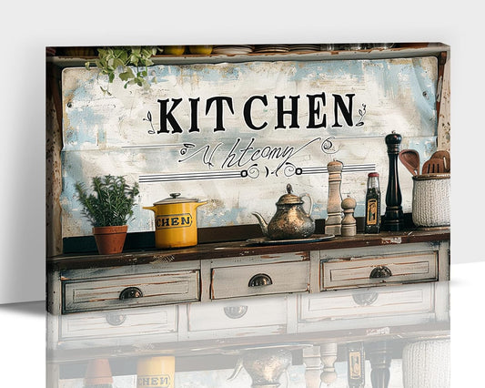 GUTTATY Farmhouse Wall Art Rustic Kitchen Decor, Ready to Hang Graffiti Kitchen Canvas Print Spoon And Vegetable,Vintage Posters Prints for Dinning Room Home Kitchen Restaurant Painting 24×36 Inch