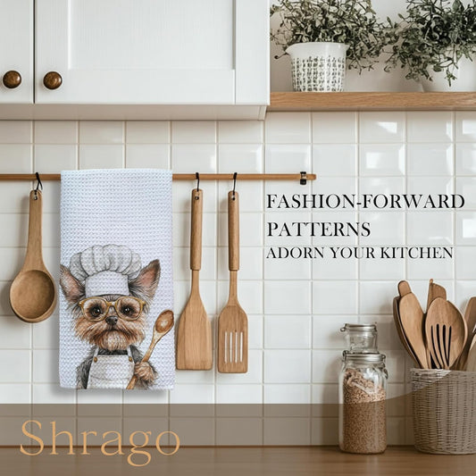 Funny Yorkshire Terrier Chef Kitchen Towels, Gifts for Dog Lovers Dish Tea Towels for Kitchen, Chef Gifts for Men Women Decorative Hand Towel, 16x24 Inch