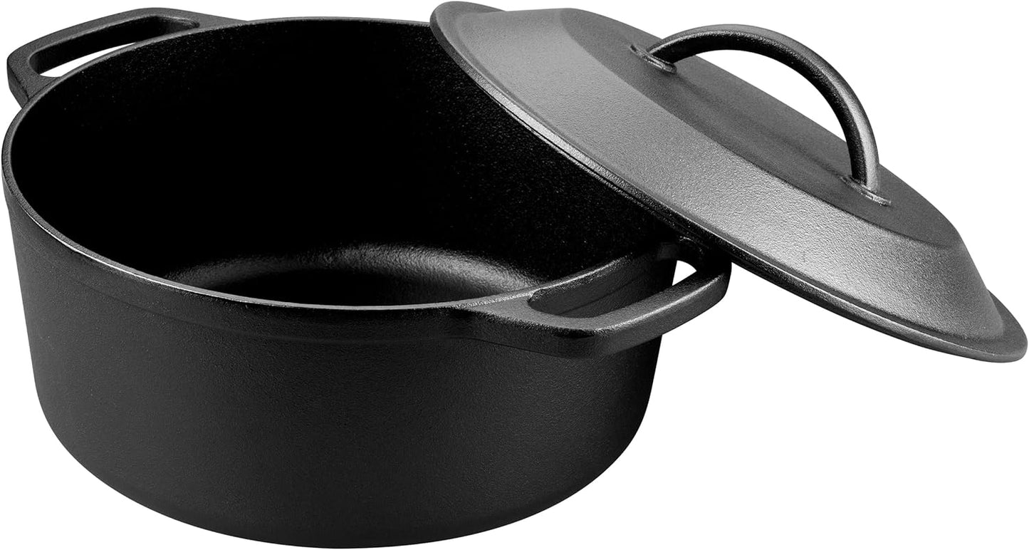 Pre-Seasoned Cast Iron Dutch Oven with Lid, Round and Dual Handles, for Stovetop, Camping, Grill, Induction, Electric, Black, 4.5qt