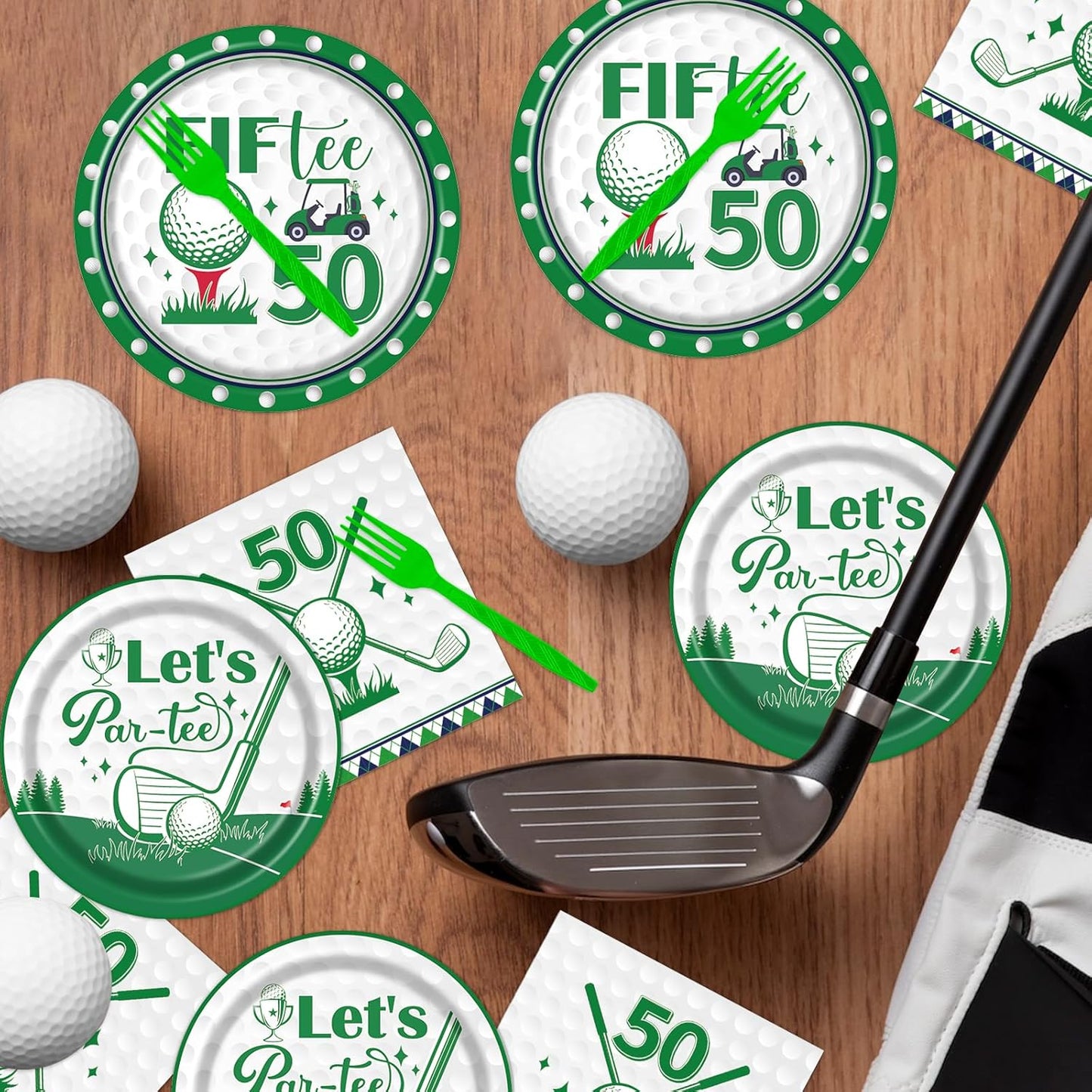 Rakuto Golf 50th Birthday Tableware Decorations for Men, Golf Theme Fiftee Birthday Party Plates Napkins and Forks, Disposable Paper Plates Supplies Decor Serves 24