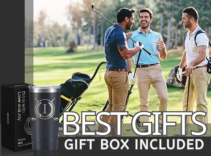 Onebttl Golf Gifts for Men with Initial for Golfer & Golf Lovers, 20oz Travel Mug, Perfect Gifts for Men, Birthday, Christmas - I