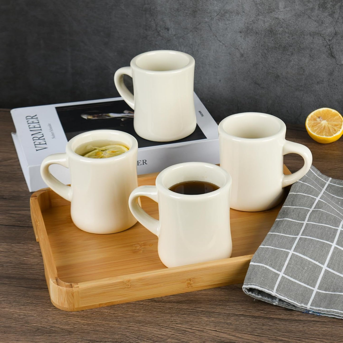 11oz White Diner Coffee Mug Set of 4 Ceramic Mugs Great for Kitchen Set, Travel, and Hot Tea (Cream)