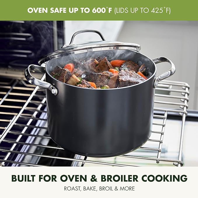 GreenPan Valencia Pro Hard Anodized Healthy Ceramic Nonstick 8QT Stock Pot with Lid, PFAS-Free, Induction, Dishwasher Safe, Oven Safe, Gray