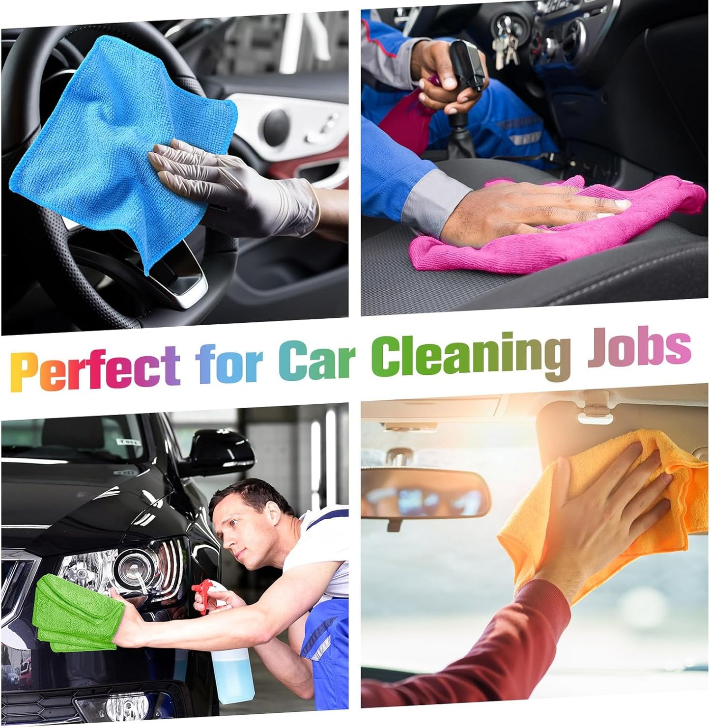 Tanlade Microfiber Cleaning Cloth 6"x6" Cleaning Rags Reasonable Kitchen Towels Microfiber Towels Cars Wash Dry Erase Cloth (Green/Blue/Yellow/Pink/Orange,30 Pcs)