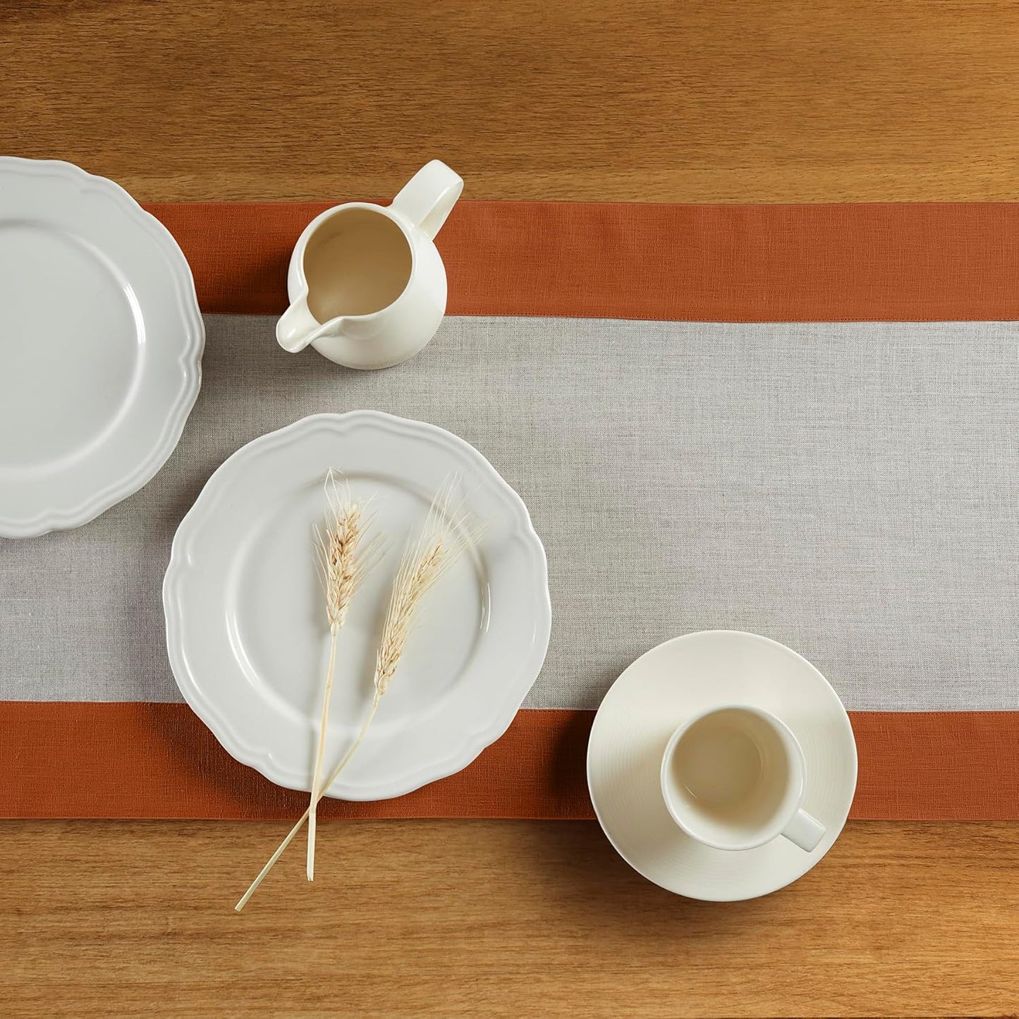 Solino Home Linen Table Runner 72 Inches Long - Cinnamon and Natural 100% Pure Linen 14 x 72 Inch Table Runner for Dining, Dresser, Fall, Autumn, Halloween, Thanksgiving - Contempo