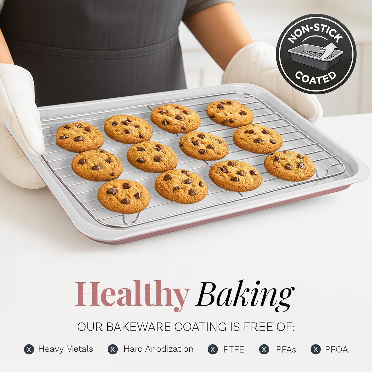 Gotham Steel 6 Pc Stackable Baking Pans Set, 70% Space Saving Design, Ceramic Bakeware Sets Non Toxic Made Without PFOA PFOS, with Baking Sheet Tray, Cake & Muffin Pans, Oven & Dishwasher Safe
