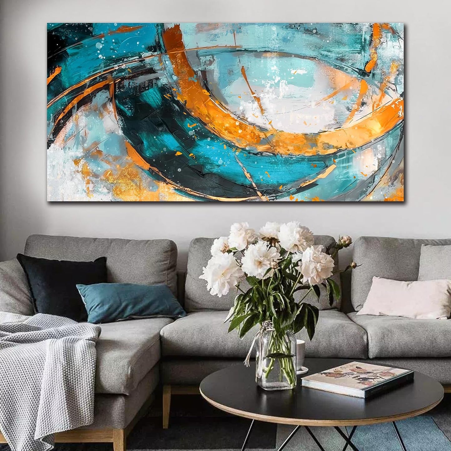 LAOTOART Abstract Wall-Art - Teal Wall Decor Living Room - Contemporary Wall Art Women Ready to Hang Size 29" x 59"