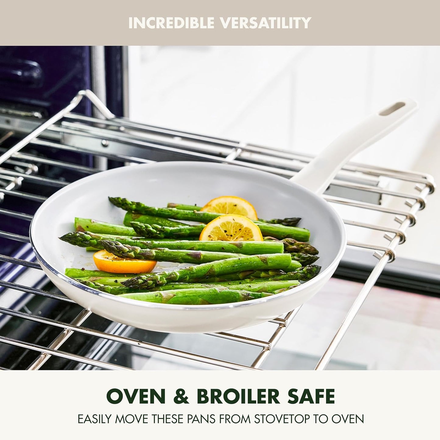 GreenPan Dover 10” Frying Pan Skillet, Non-Toxic PFAS-Free Ceramic Nonstick Coating, Sear Saute Fry Egg Omlete, Dishwasher & Oven Safe, Stay Cool Handle, Easy Pour Rims, Cream White