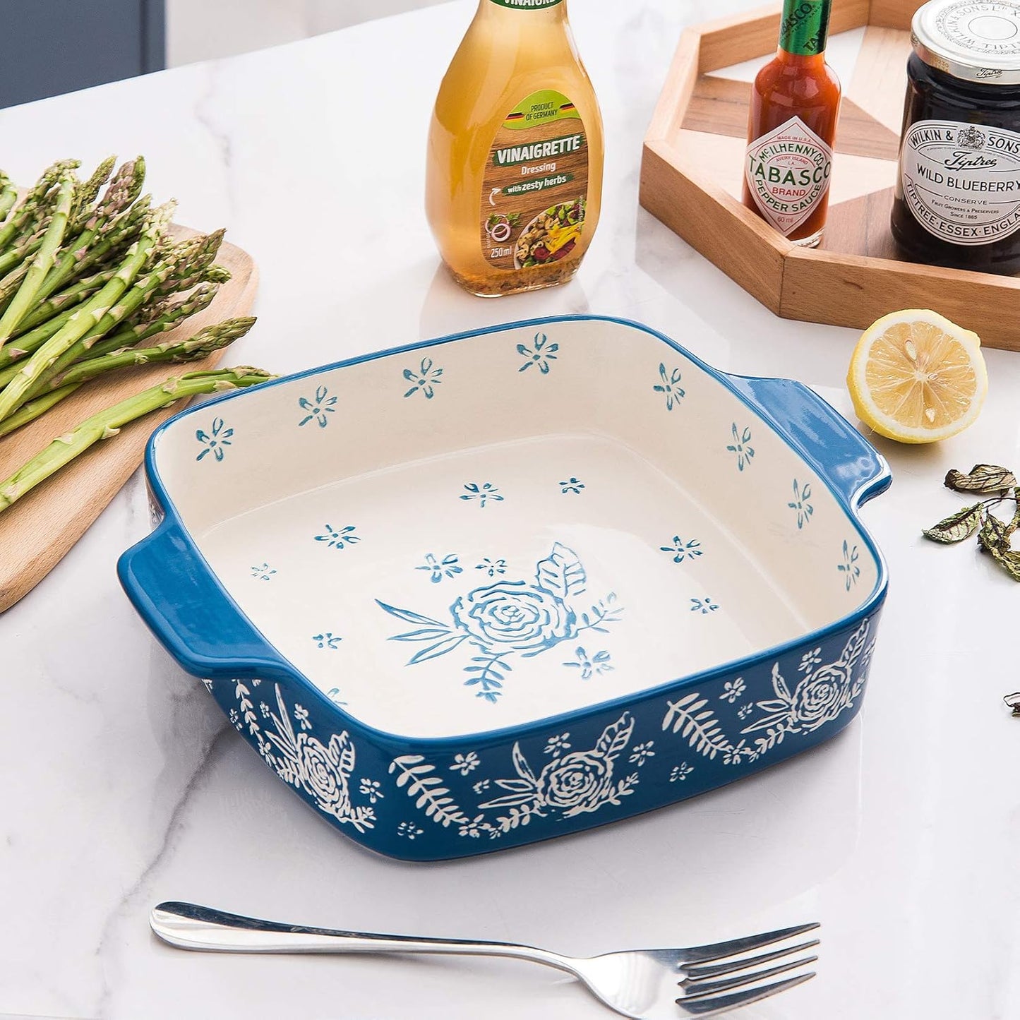 Wisenvoy Baking Dish Ceramic Brownie Pan 9x9 Baking Pan Casserole Dish Lasagna Pan Square Rose Bakeware Sets