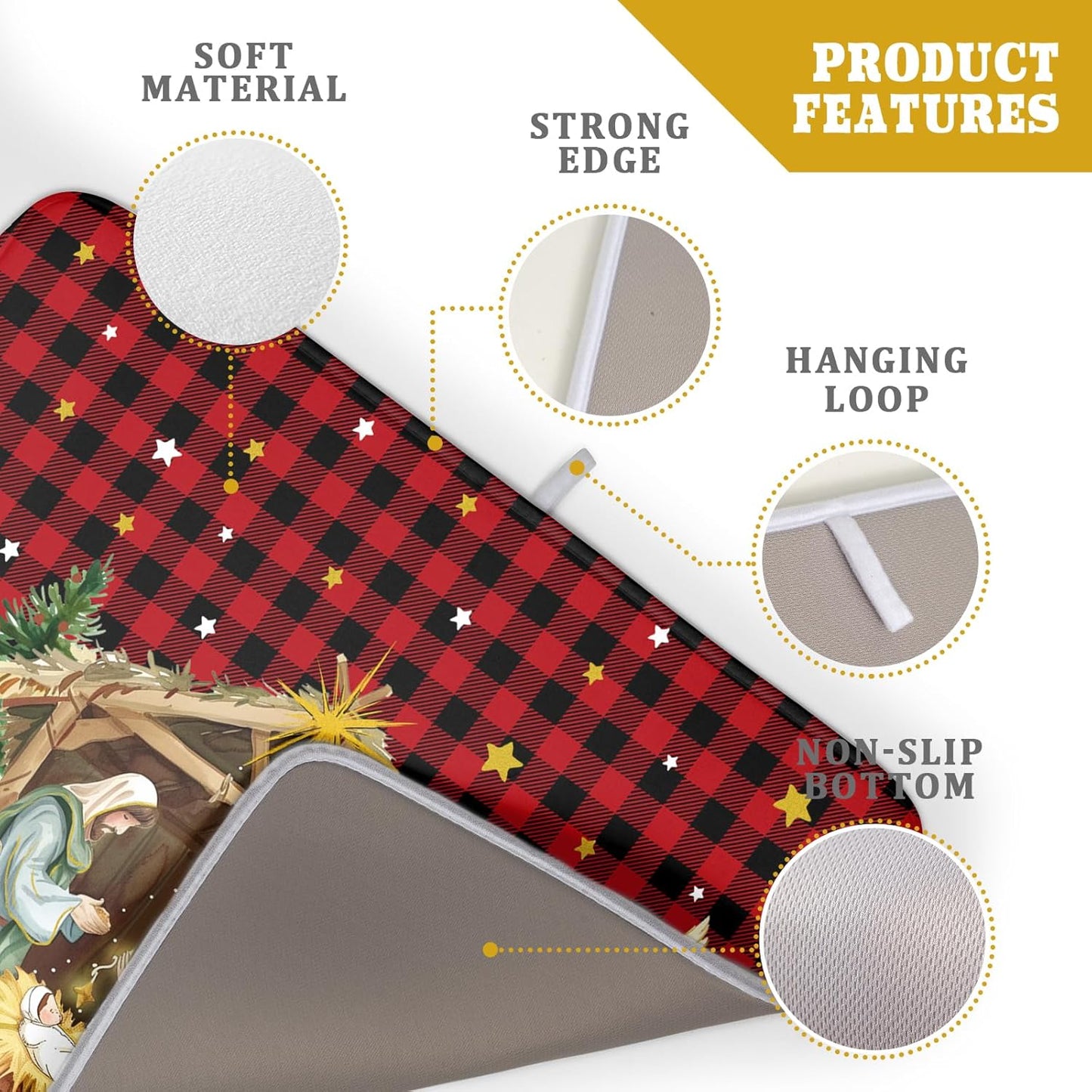 Xmas Dish Drying Mats 18x24 Inch, Red Black Vintage Buffalo Plaid Microfiber Absorbent Dishes Drainer Rack Tableware Protector Pad for Kitchen Counter Home Decor