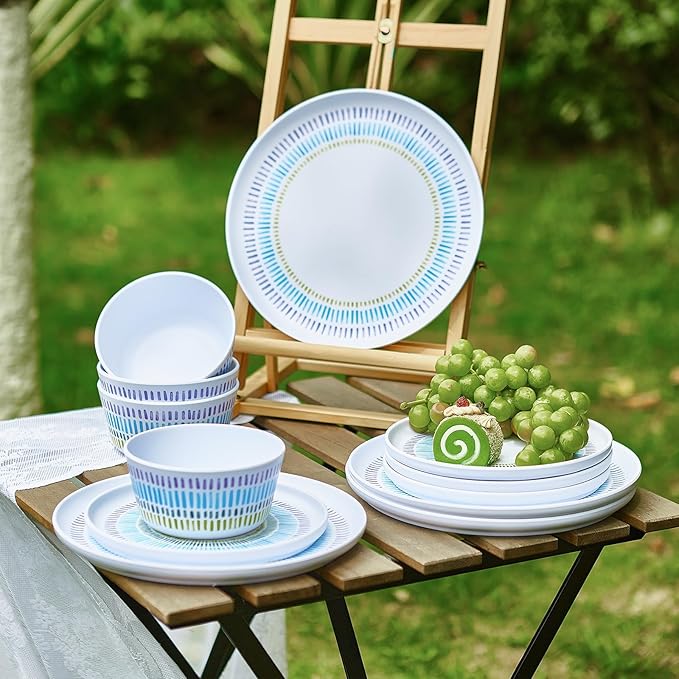 Melamine Dinnerware Set of 12 Pcs Dinner Dishes Set Bowls and Plates for Indoor and Outdoor with Unbreakable Non-breakable Lightweight Dining Tableware