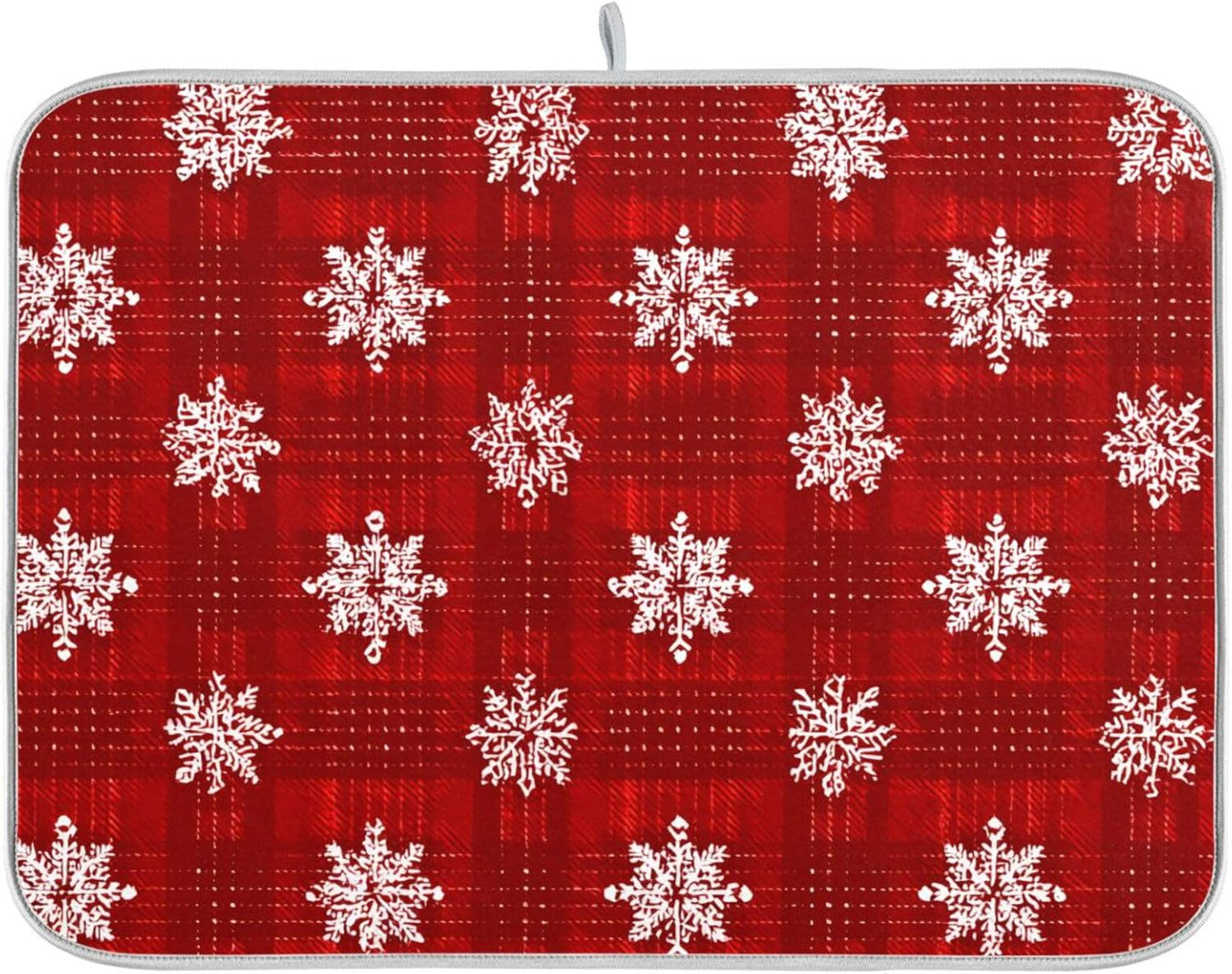 White Snowflake Pattern on Red Dish Drying Mat Super Absorbent Drying Mat 18x24 inch Large Dish Drying Mats for Kitchen Counter Dish Drying Pads Kitchen Drying Matt for Countertop