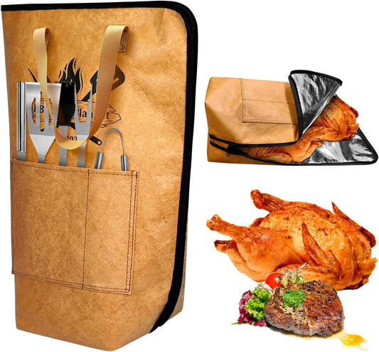 BBQ Blanket,21inch Insulated Meat Resting Bag for Brisket,Pork Shoulders,Steaks & Turkeys|Heavy-Duty Smoker Blanket with Wide Mouth Design for Moisture Retention and Tender BBQ|Ideal Gift for Men