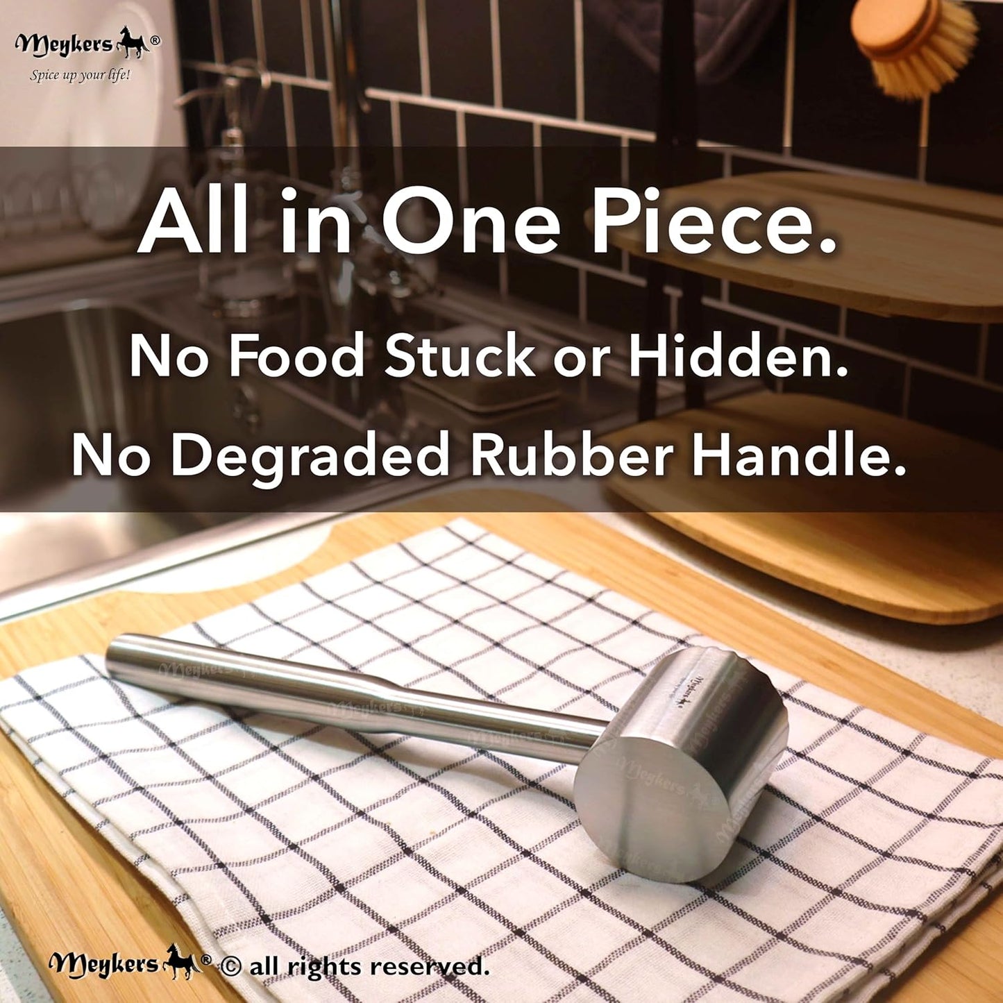 Meykers Meat Tenderizer Mallet | Dishwasher Safe | All 304 Stainless Steel | Perfect Weight | Meat Hammer Pounder Flattner Beater | for Steak Beef Chicken Pork | Kitchen Tool for Cooking