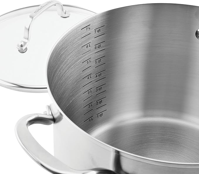 KitchenAid 71003 3-Ply Base Brushed Stainless Steel Stock Pot/Stockpot with Lid, 8 Quart