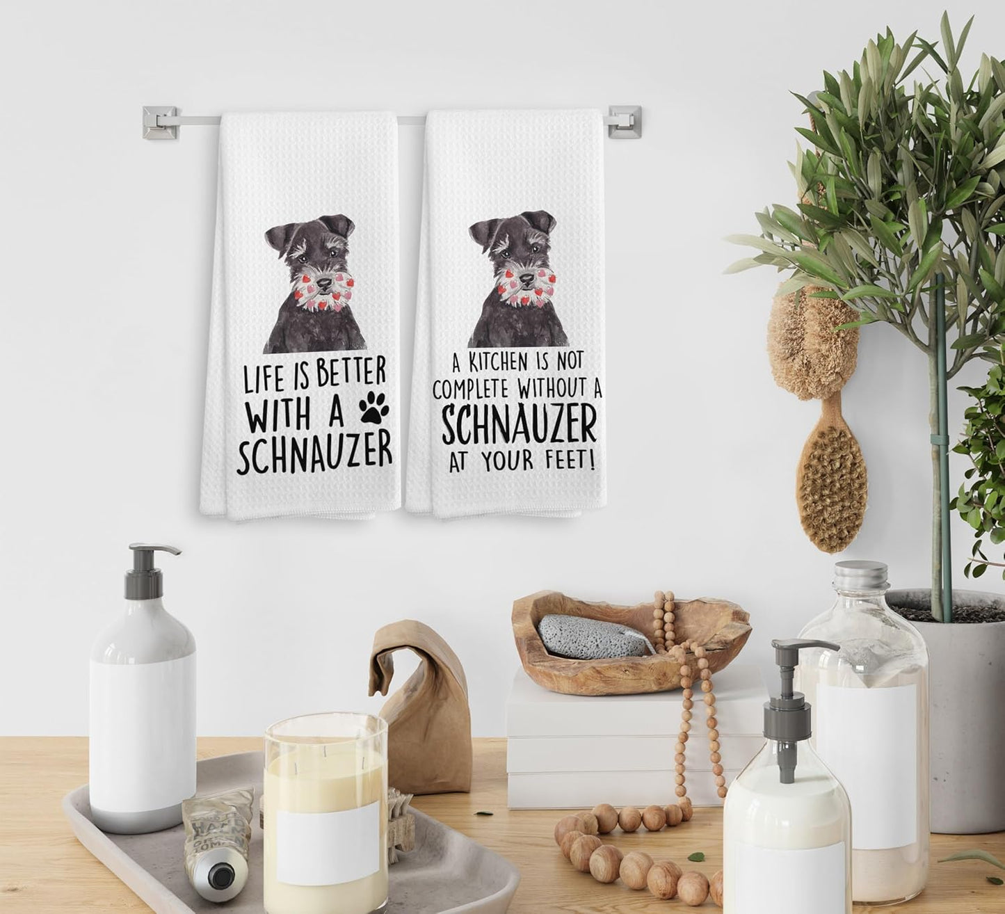 Schnauzer Towels, Schnauzer Gifts, Schnauzer Dog Kitchen Towels and Dishcloths Set of 2, Schnauzer Decor, Schnauzer Gifts for Women, Dog Kitchen Towels, Dog Gifts for Women, 16×24 Inches
