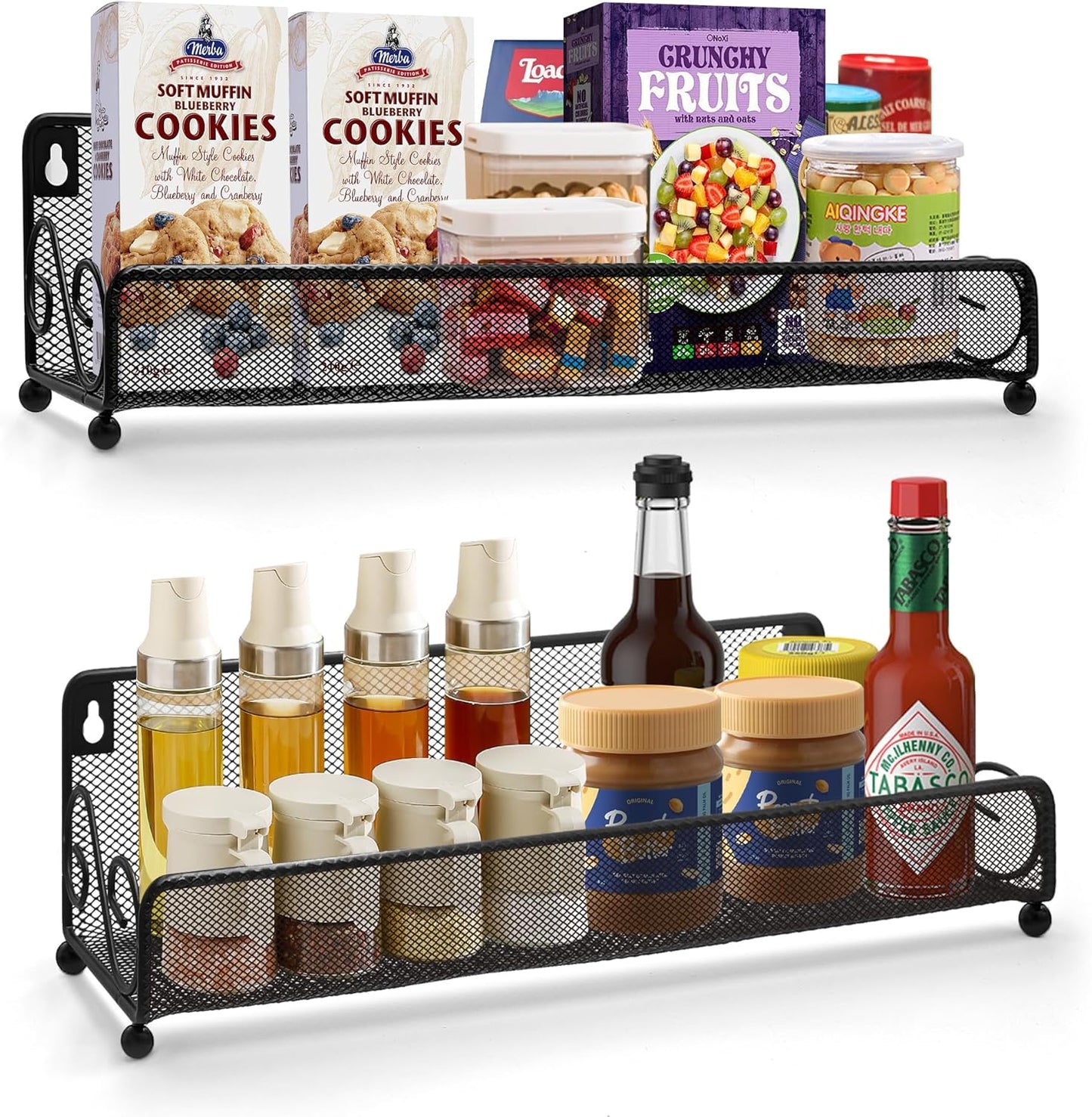 2 pack spice rack organizer for wall mounted or countertop, Jars Storage Organizer, Cabinet Holder, kitchen metal spice seasoning storage for RVs, Cabinet, Pantry Doors, Bathroom, Shower, Home Decor