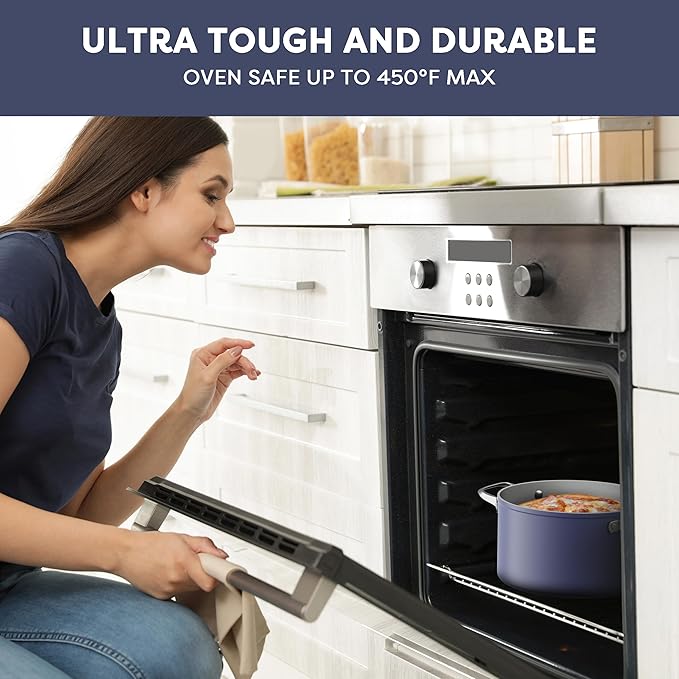 CIARRA Nonstick Dutch Oven with Lid, 6.2 QT Ceramic Dutch Oven with Dual Handles, Non Toxic, PTFE & PFOA Free, Oven Safe & Compatible with All Stovetops, Blue