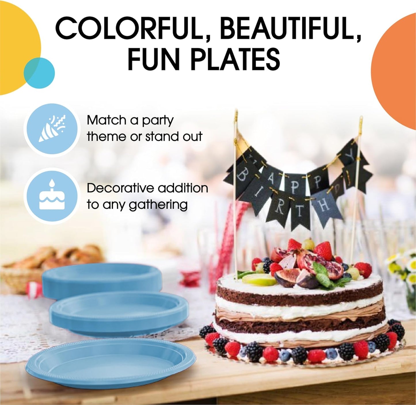 Exquisite Party Solids Light Blue Plastic Plates For Party Supplies 7" Light Blue Disposable Plates Heavy Duty 50 Pcs Plastic Dinnerware Sets Heavy Duty 350 GSM Disposable Dinnerware Set
