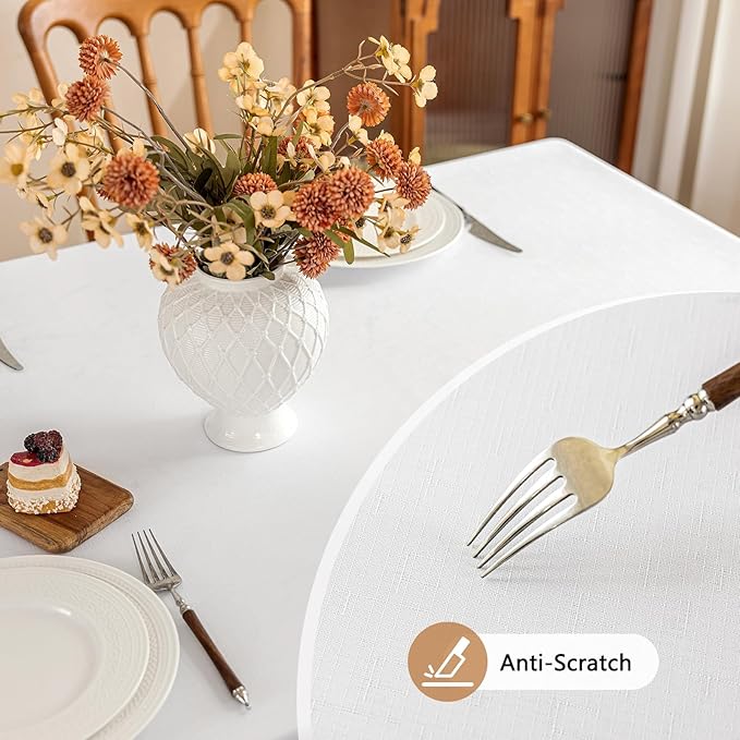 Fabric White Rectangle Table Cloth, Faux Linen Textured Spill Proof & Washable Rectangular Tablecloth, Reusable for Dinning Wedding Banquet, 52 x 70 Inch