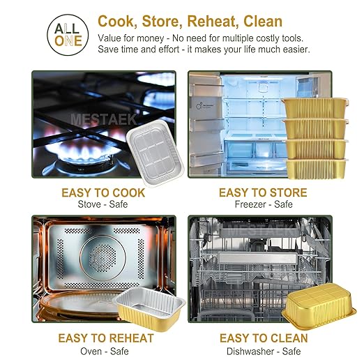 Aluminum Pans 6"x4 "with Lids (5 Pack) - Thicker Heavy Duty Reusable Foil Tins - Microwavable Multi-Use Pan, Pot, Container - Disposable Sturdy Pans for Cooking, Heating, Storing, Prepping Food