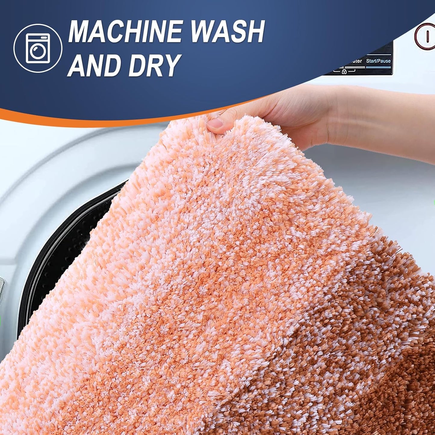 OLANLY Bathroom Rug Set 2 Piece, Soft Absorbent Microfiber Bath Rug Set, Non-Slip, Machine Wash Dry, Plush Shaggy Bath Mats for Bathroom (47"x20"+24"x16", Orange)