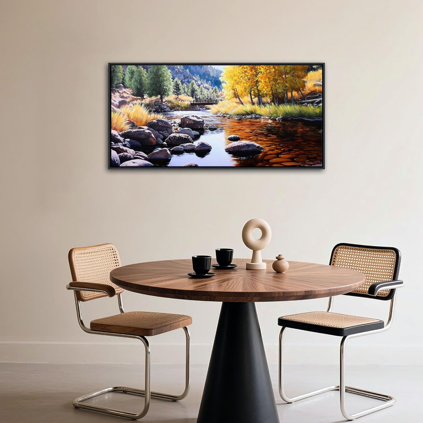 CHATYOUNG Fall Forest Wall Art, Yellow Green Tree River Landscape Canvas Picture Country Style Nature Lake Mountain Paintings Artwork for Living Room Bedroom Bathroom Office Home Wall Decor 20"X40"