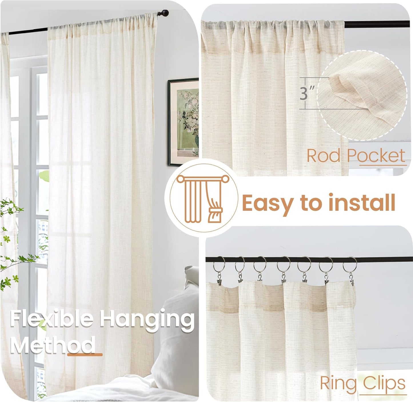 BGment Linen Curtains 84 Inch Length for Living Room, Light Beige Lightweight Rustic Country Window Drapes for Farmhouse Bedroom Decor Rod Pocket Textured, 2 Panels Set, Each 60 Inch Wide