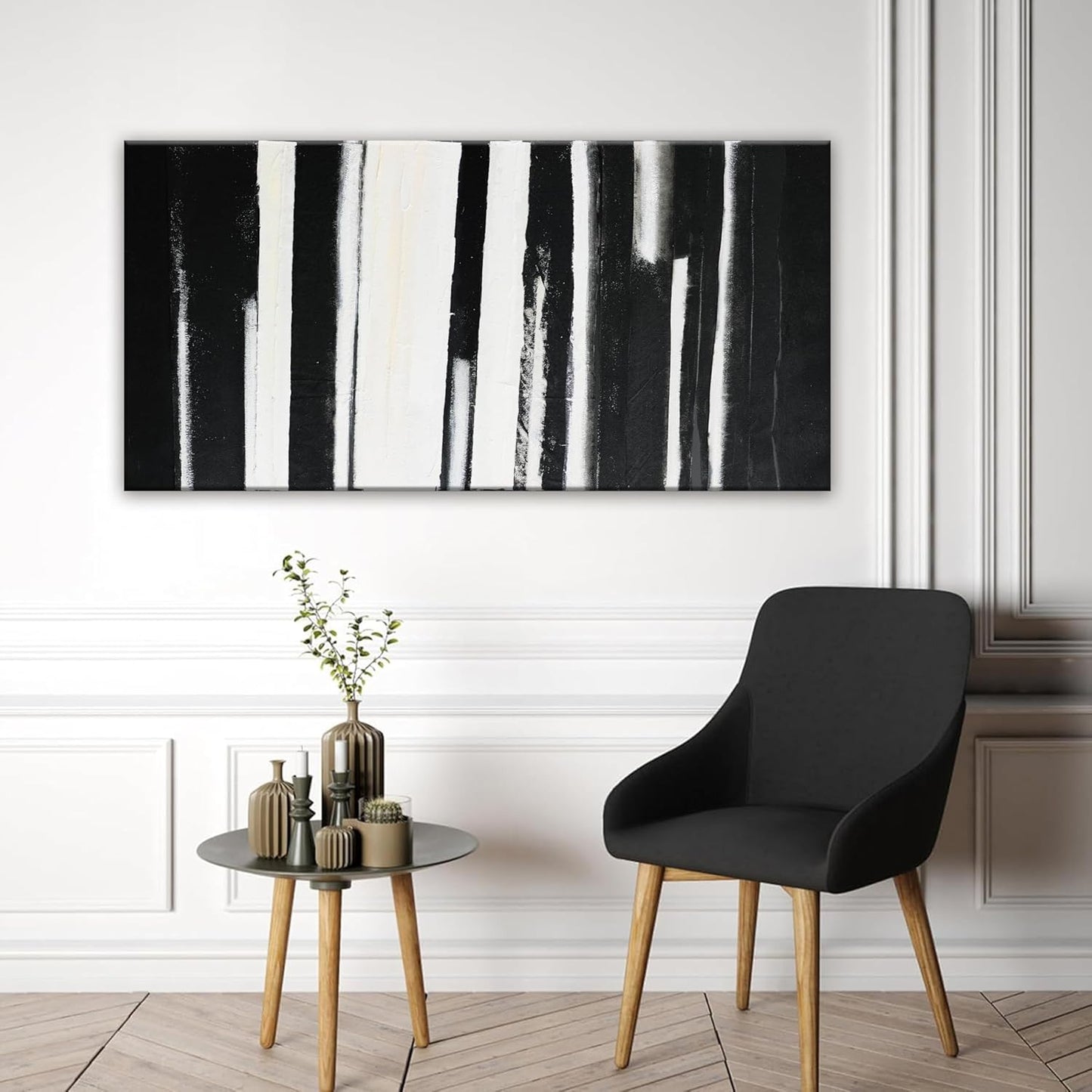QSQ Abstract Wall Art Decor Modern paintings Wall Decor Wall Art Canvas Prints Black and White Minimalist Stripes Artwork for Living Room Wall Bedroom Kitchen Decor 24"×48"