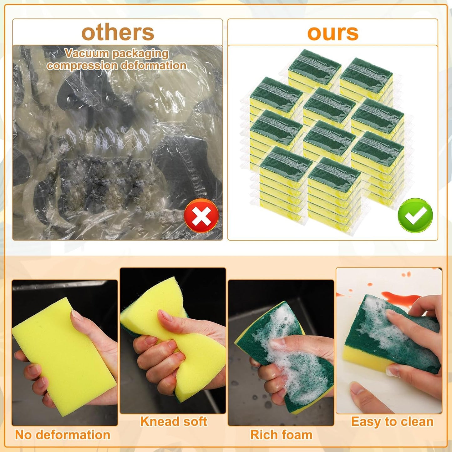 200 Pcs Individually Wrapped Sponges, Uncompressed Non Scratch Scrouing Sponges for Household Cleaning Dishes Kitchen Airbnb Apartment Car Bike Green