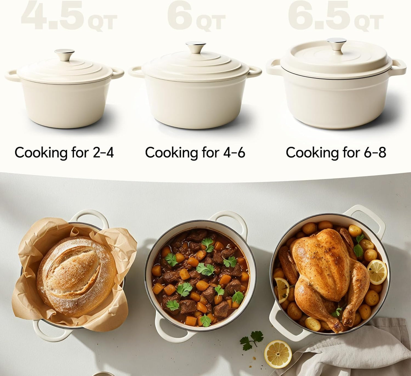 4.5 Quart Dutch Oven Pot with Lid, Non Stick Enameled Cast Iron Dutch Oven for Bread Baking, Heavy-Duty, Oven Safe Ceramic Cookware Up to 500°F for Baking, Braising, Stews, Roasting, Beige