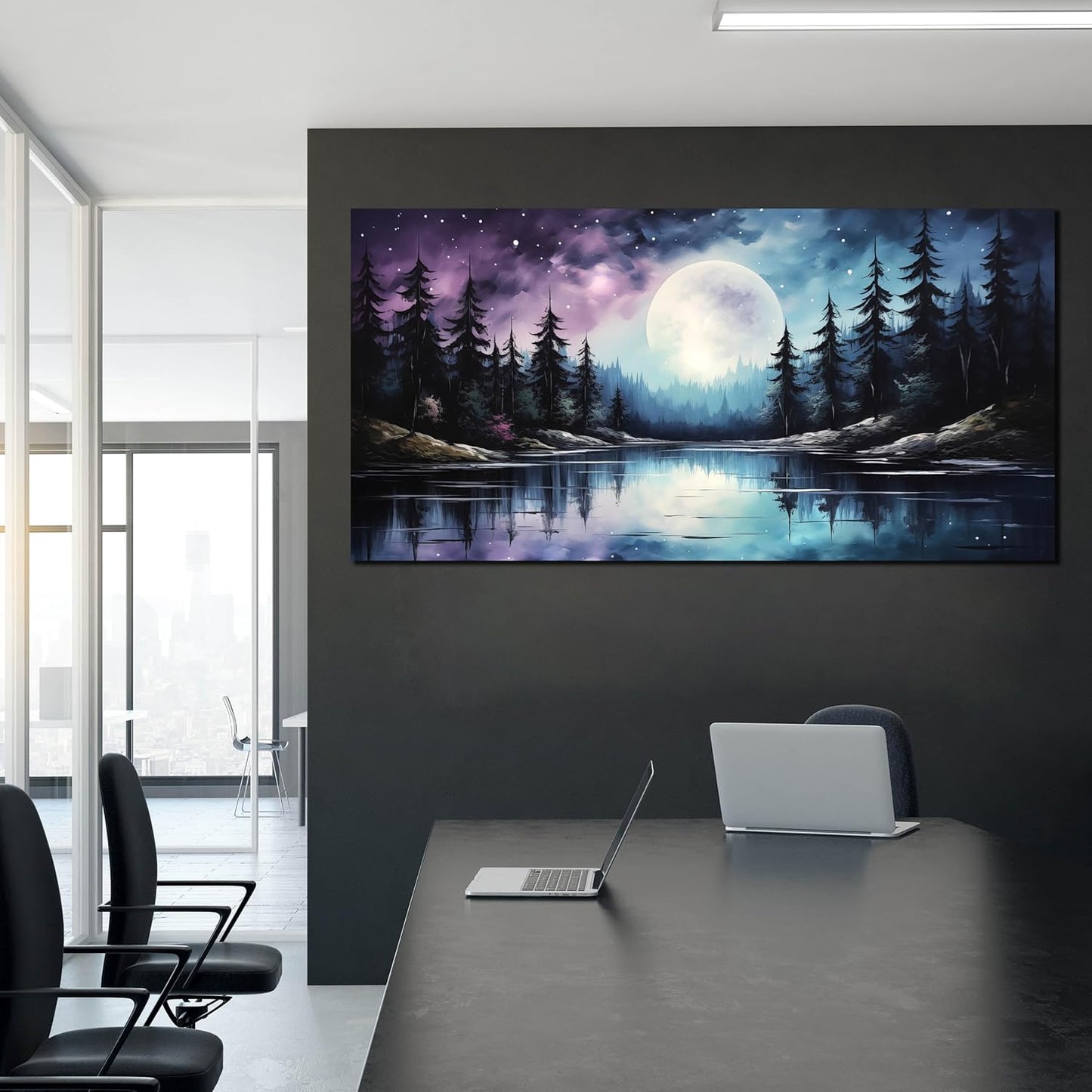 AOZEMI Forest Canvas Moon Wall Art Large Landscape Pictures for Living Room Modern Office Bedroom Decor 29x59 Wall Mural Artwork