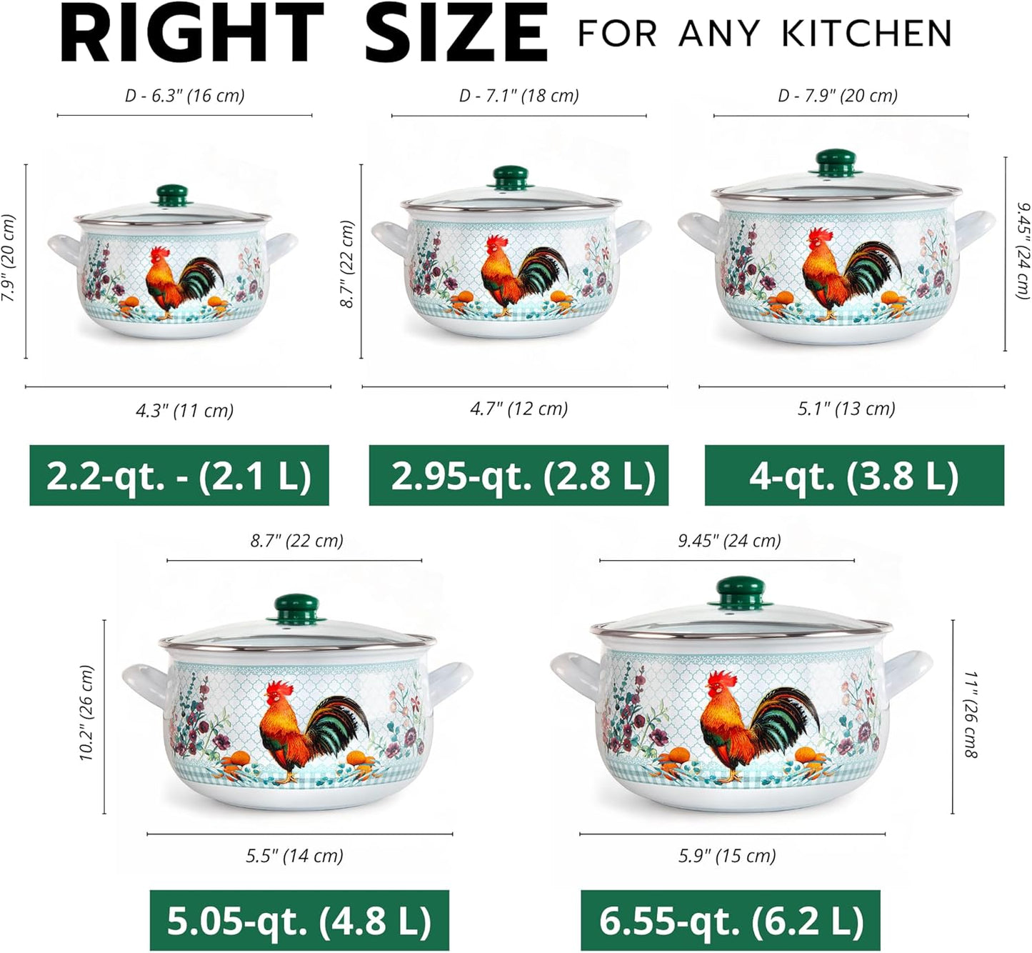 Enameled Aluminum Soup Pot Golden Rooster Belly Deep Casserole Cooking Pot with Glass Lid Enameled Camping Cookware Camping Stockpot for Cooking (4-qt. (3.8 L))