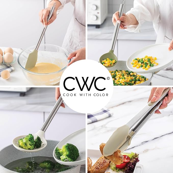 COOK WITH COLOR Silicone Cooking Utensils, Kitchen Utensil Set, Easy to Clean Silicone Kitchen Utensils, Cooking Utensils for Nonstick Cookware, Kitchen Gadgets Set, 38 Piece, Green