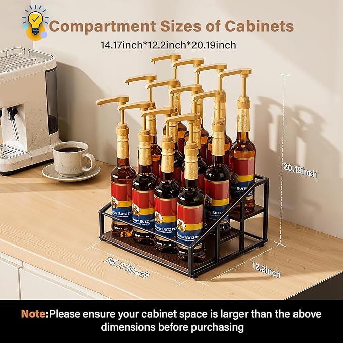 Coffee Syrup Organizer Rack, Liquor Bottle Display Shelf, 3 Tier 12 Syrup Bottles Holder Stand for Coffee Bar Kitchen Small Wine Rack for Family Storage for Syrup Wine Dressing