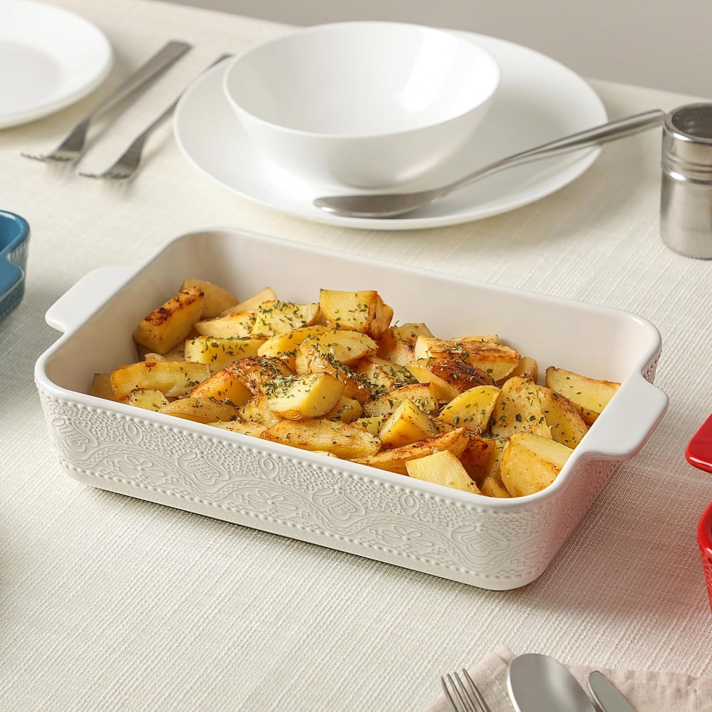 Ceramic Baking Dish Set of 3, Casserole Dishes for Oven, Ideal for Baking, Stewing, Roasting, and Holiday Feasts. The Gift for Mother's Day, Thanksgiving, Christmas, or Housewarming(Bright White)