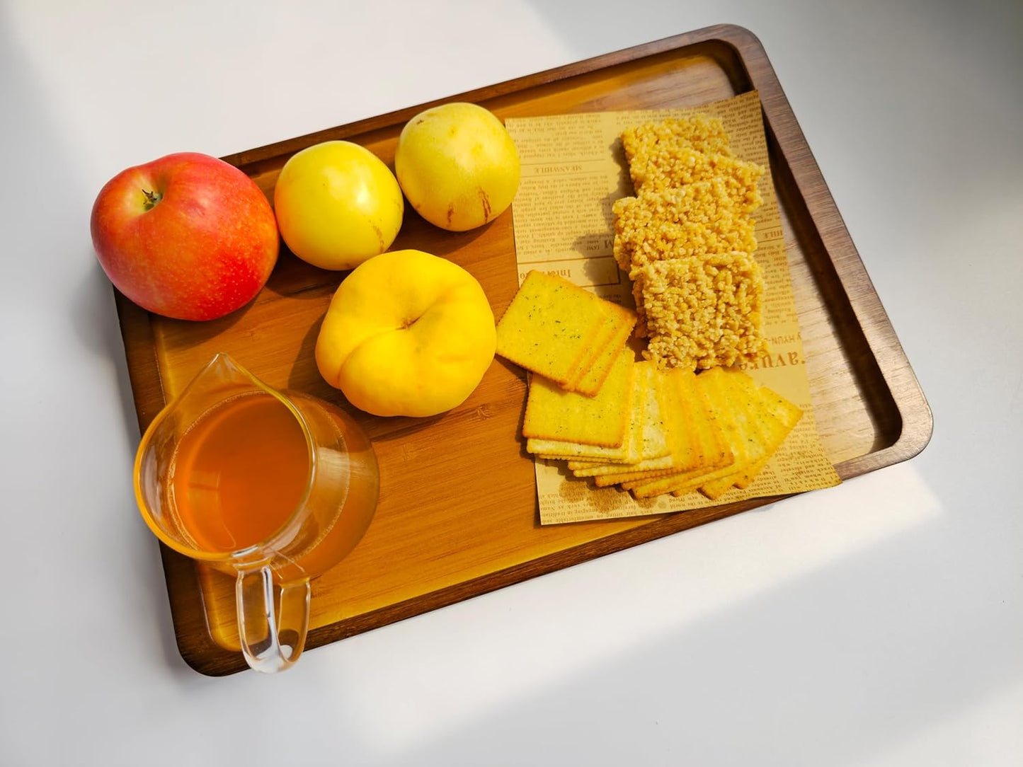 Bamboo Serving Tray - Large Wood Serving Tray, Breakfast in Bed, Coffee Table, Dinner & bar - Decorative Bed Table Tray for Kitchen or Bedroom (14.2" x 9.8" x 0.8")