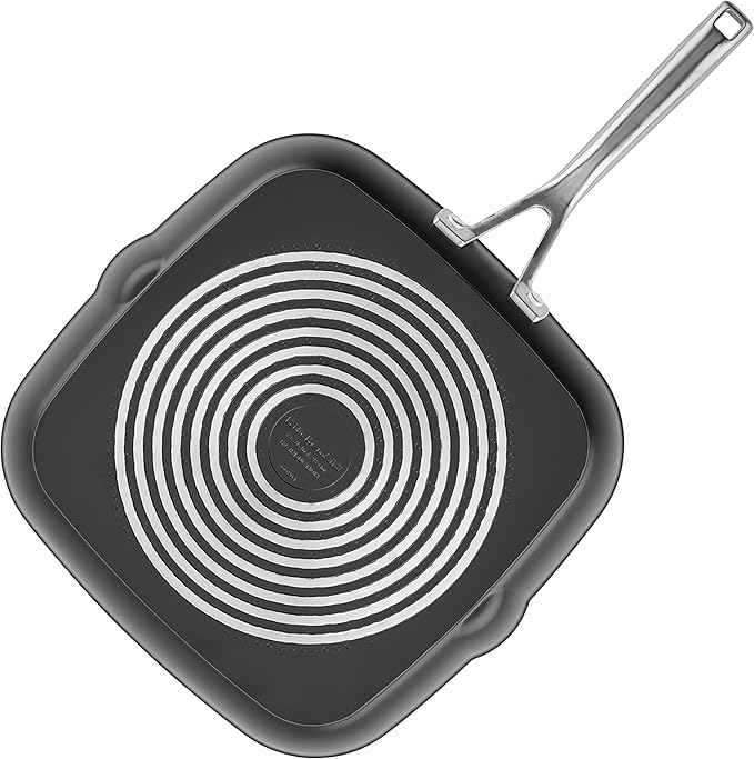 KitchenAid Hard Anodized Induction Nonstick Square Grill Pan/Griddle with Pouring Spouts, 11.25 Inch, Matte Black