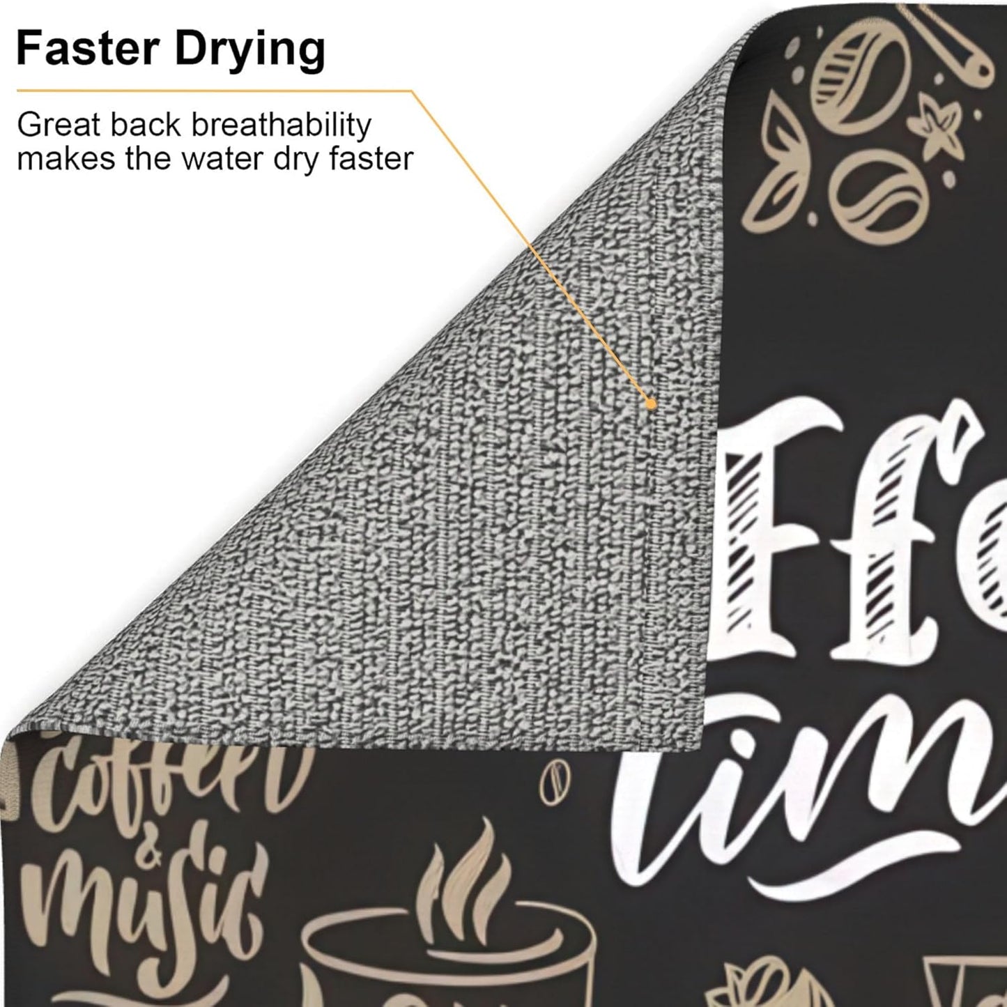 Coffee Time Dish Drying Mat 16x18 Inch, Microfiber Absorbent Fast Dry Mat Large Dish Mat Drying Kitchen Mat, Kitchen Drying Pad for Kitchen Counter Coffee Bar Decor Gifts