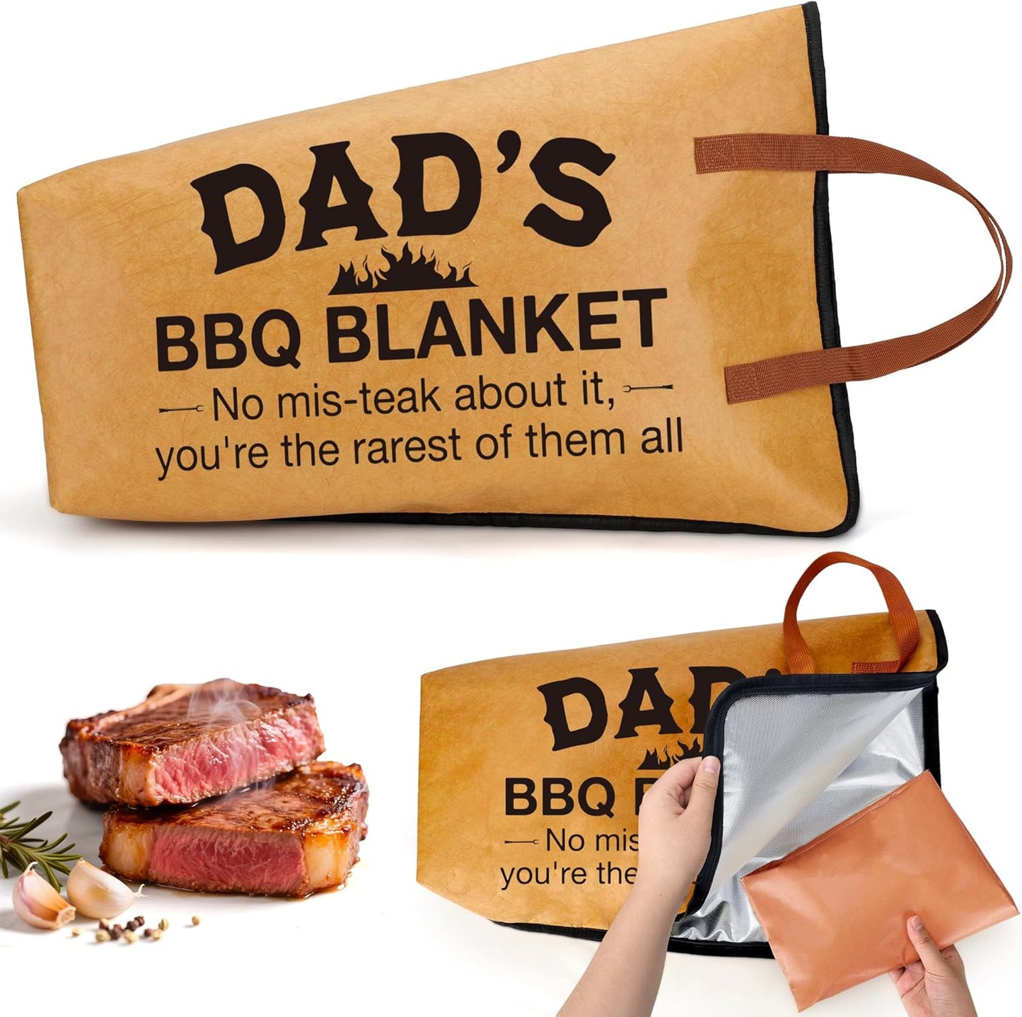 Gifts for Dad BBQ Blanket for Resting Meat, Dad Christmas Birthday Gifts for Father New Dad Bonusdad Stepdad from Daughter Son, 21in Meat Resting Blanket Insulated Reusable Wide Mouth Meat Resting Bag