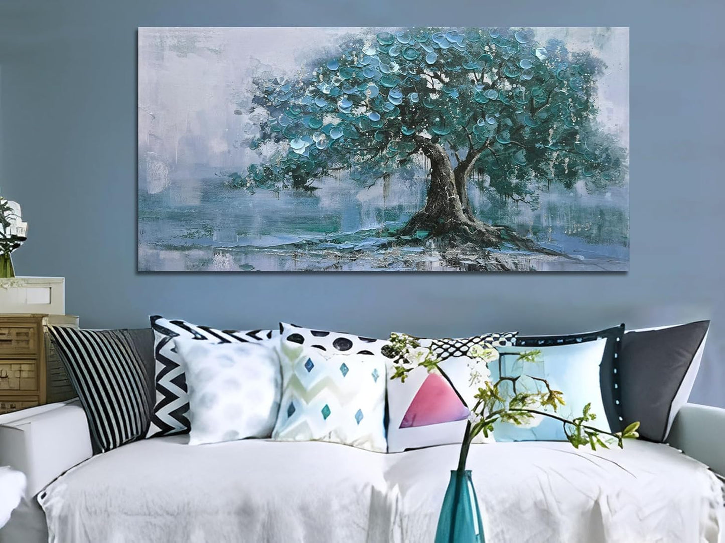 Ardemy Tree Canvas Wall Art for Living Room Teal Tree of Life Bedroom Pictures Paintings Wall Decor Large Artwork for Walls Home Office Dining Room Kitchen, 40"x20"