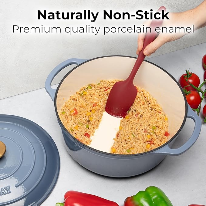 Zulay Kitchen 6 Quart Enameled Cast Iron Dutch Oven Pot with Lid – Premium Durability & Oven Safe up to 500°F – Heavy Duty Cookware Perfect for Bread Baking, Stews, Braising & Roasting - Aquamarine